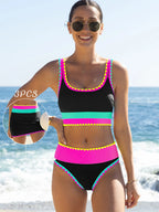 Malibu 3-Piece Colorblock Bikini Set with Skirt
