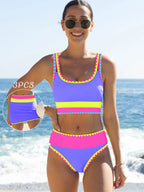 Malibu 3-Piece Colorblock Bikini Set with Skirt