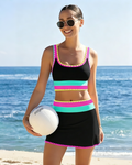 Malibu 3-Piece Colorblock Bikini Set with Skirt
