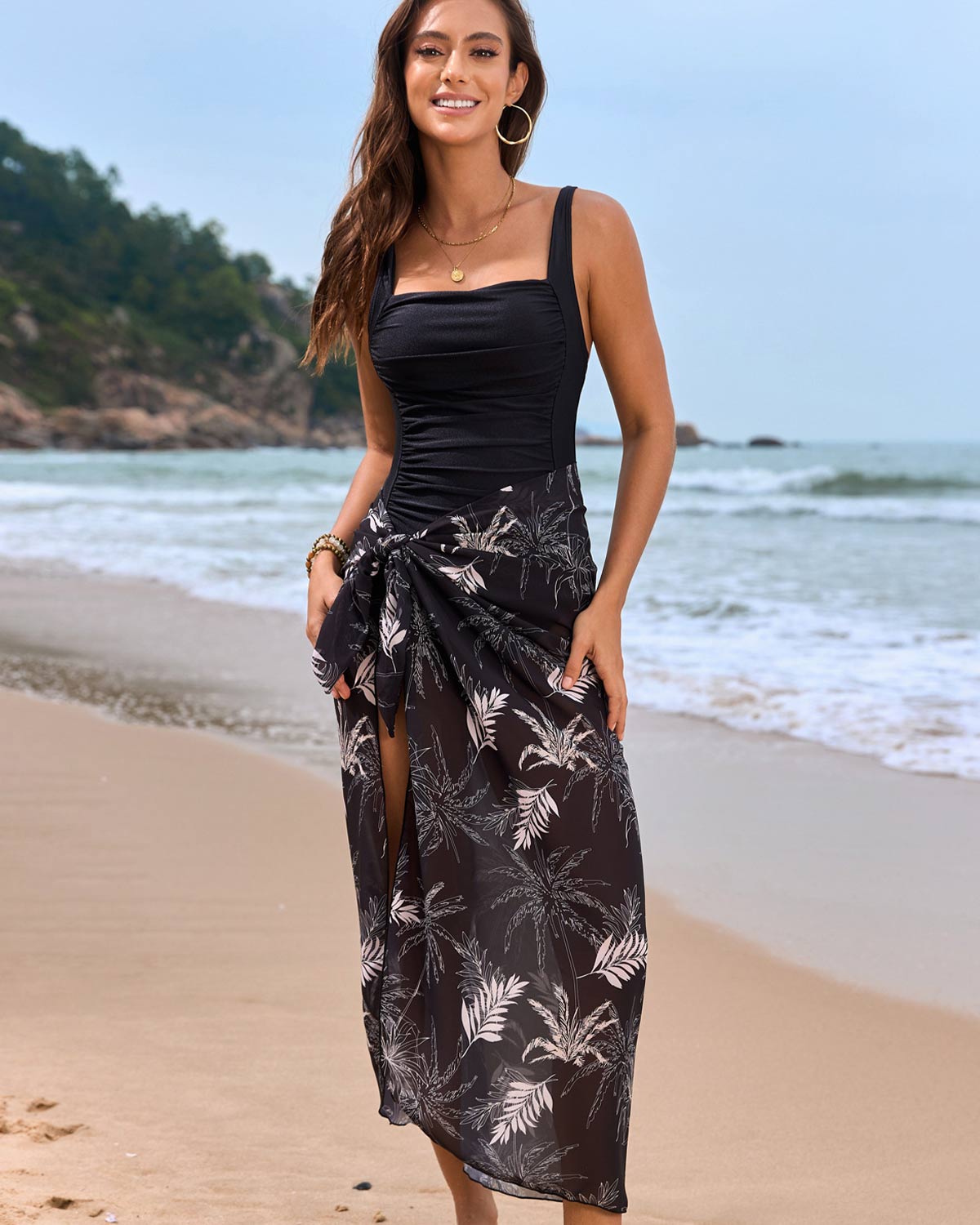 Floral Corset One-piece mesh skirt Swimsuit