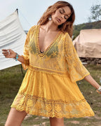 Floral Sheer Mesh Lace Beach Cover Up Dress