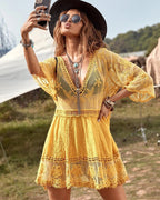 Floral Sheer Mesh Lace Beach Cover Up Dress