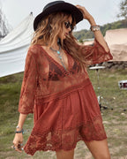 Floral Sheer Mesh Lace Beach Cover Up Dress
