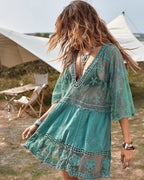 Floral Sheer Mesh Lace Beach Cover Up Dress