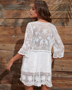 Floral Sheer Mesh Lace Beach Cover Up Dress