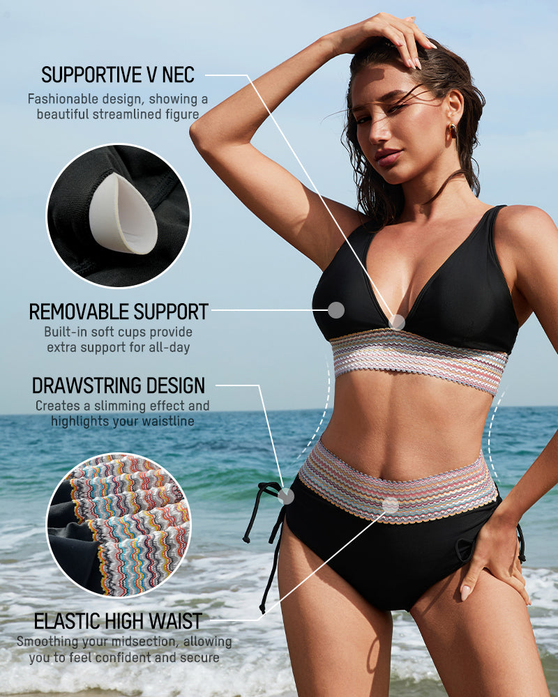 Flattering Deep V High-Waist Bikini