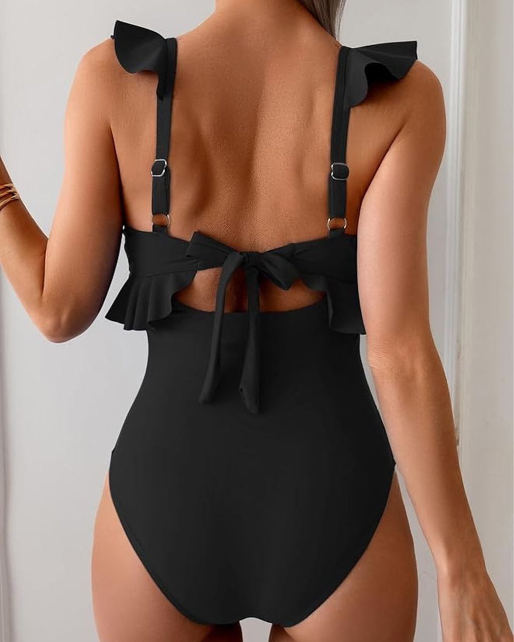 Ruffle Trim Tie Front One Piece Swimsuit