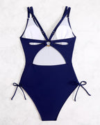 Ruched Back-Ring One-Piece Swimsuit