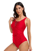 Lace V-Neck Tummy Control One Piece Swimsuit