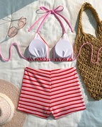 Striped Halter Bikini Set