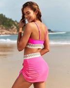Boho Zigzag Bikini Set with Mesh Skirt