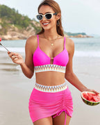 Boho Zigzag Bikini Set with Mesh Skirt