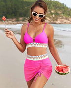 Boho Zigzag Bikini Set with Mesh Skirt