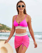 Boho Zigzag Bikini Set with Mesh Skirt
