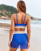 Boho Zigzag Bikini Set with Mesh Skirt