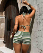 Striped Halter Bikini Set