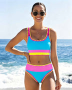 Malibu 3-Piece Colorblock Bikini Set with Skirt