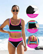 Malibu 3-Piece Colorblock Bikini Set with Skirt