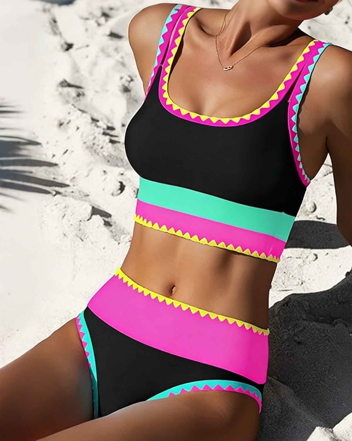 Malibu 3-Piece Colorblock Bikini Set with Skirt